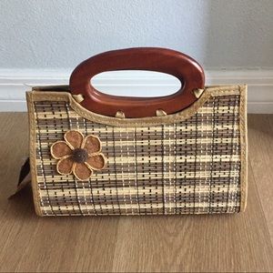 EUC Straw & Wooden Handcrafted Handbag